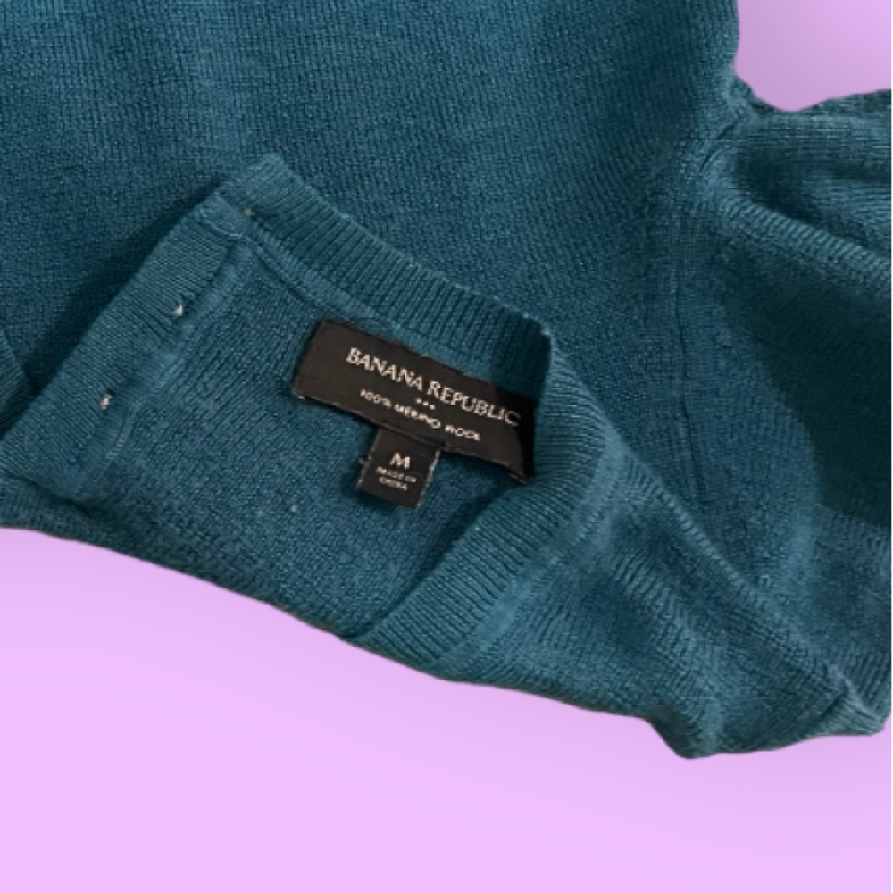 Vintage Banana Republic Deep Teal Marino wool sweater w/ buttons (med) - Picture 5 of 15